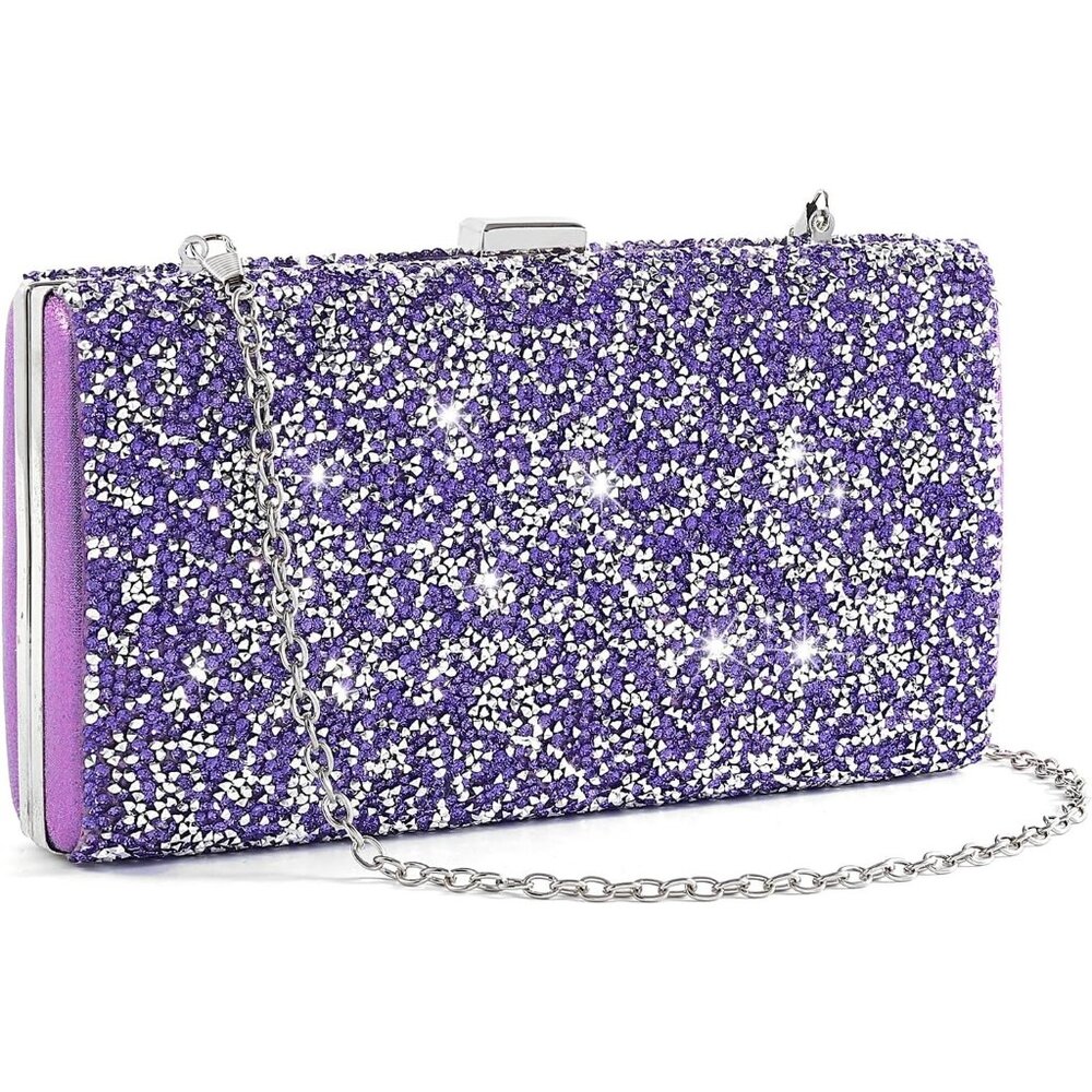 ⚡ Women's Glitter Double Sided Diamond Evening Clutch Crossbody Purple Bag